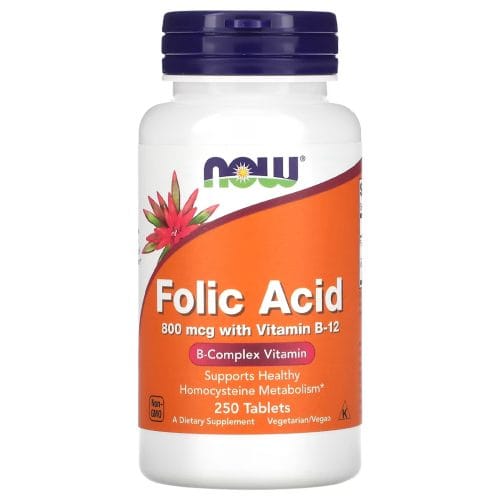 NOW Foods Folic Acid with Vitamin B12, 800mcg - 250 tablets